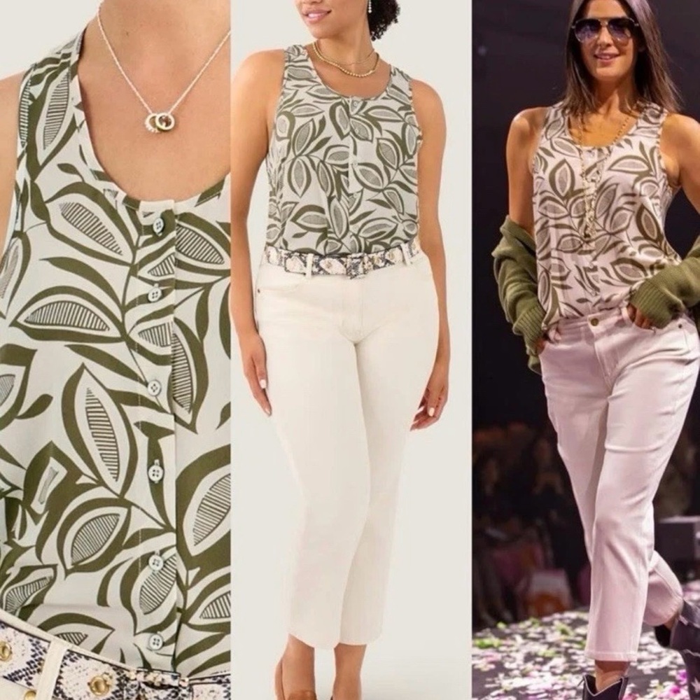 Cabi Style #6725 Olive Leaf Pattern Sleeveless Bl… - image 7